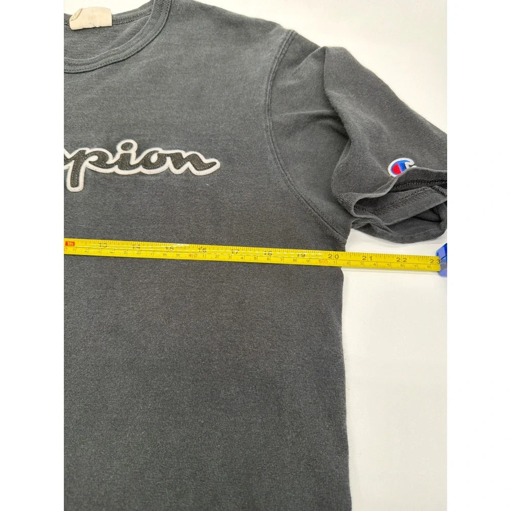 Champion Mens Script Logo Puff Print T-Shirt Black Short Sleeve Cotton Large - Picture 5 of 8
